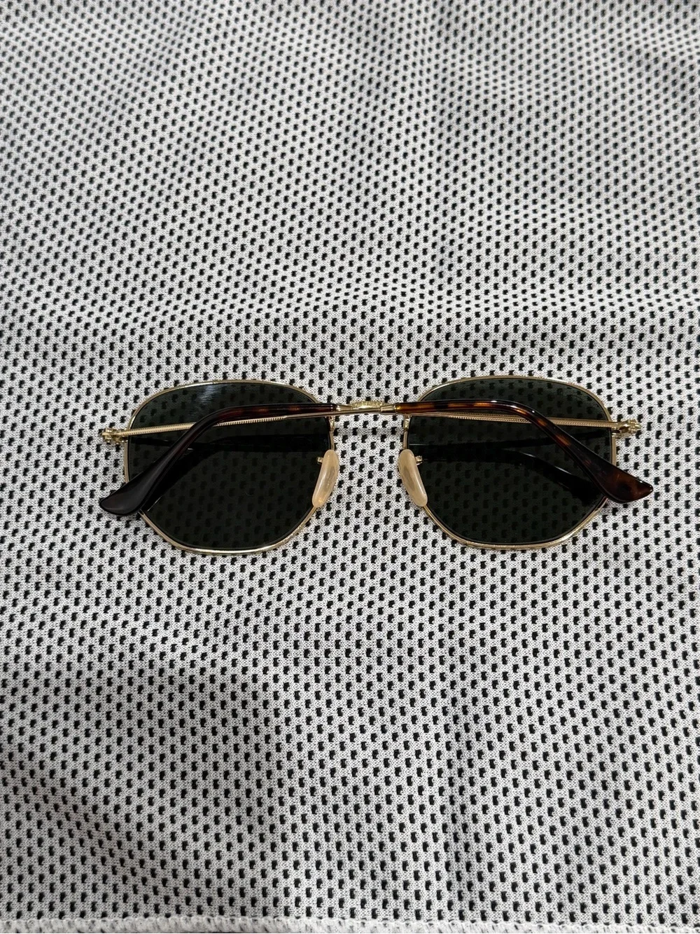 Ray-Ban Gold Frame Sunglasses with Green Lenses and Black Temple Tips